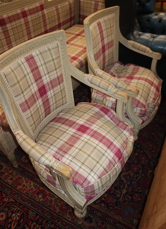 A pair of painted French fauteuils